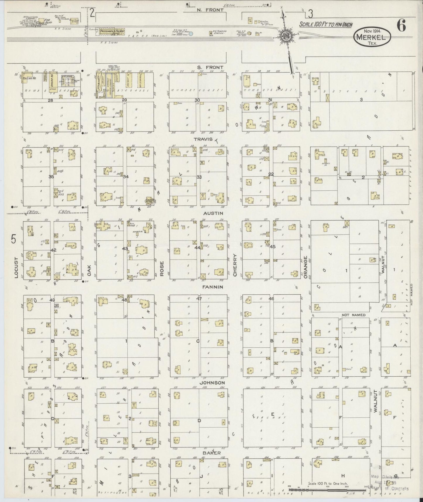 Sanborn Fire Insurance Map from Merkel, Taylor County, Texas (1914), Sheet #0006 - Historic Sanborn Fire Insurance Map Print, vintage old map wall art, antique decor, genealogy gift, Texas Texas map