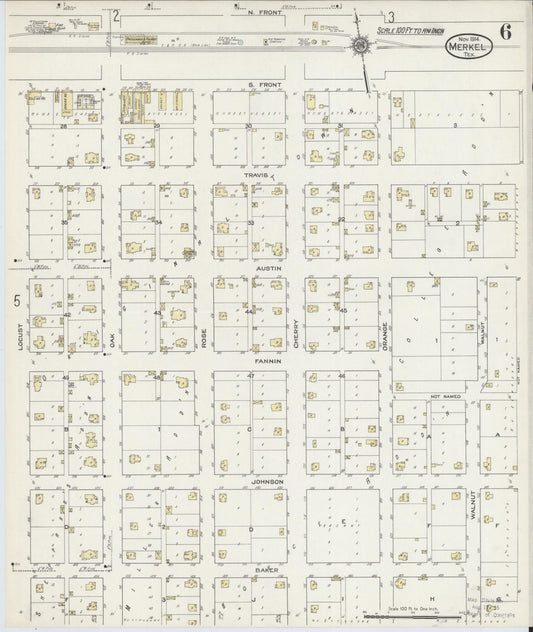 Sanborn Fire Insurance Map from Merkel, Taylor County, Texas (1914), Sheet #0006 - Historic Sanborn Fire Insurance Map Print, vintage old map wall art, antique decor, genealogy gift, Texas Texas map