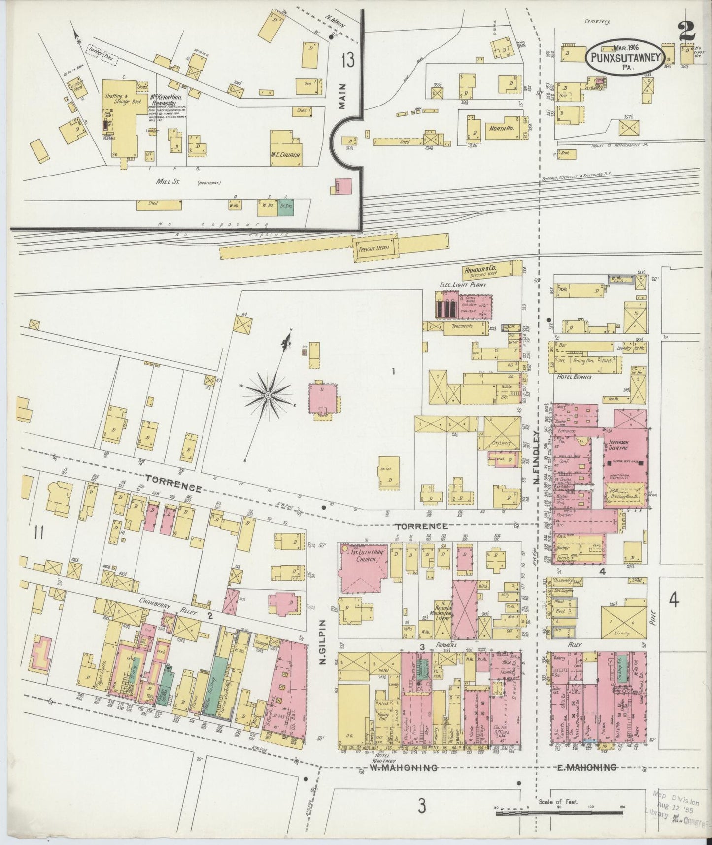 Sanborn Fire Insurance Map from Punxsutawney, Jefferson County, Pennsylvania (1906), Sheet #0002 - Complete Map Set gallery image, historic Sanborn map, vintage wall art, Pennsylvania Pennsylvania