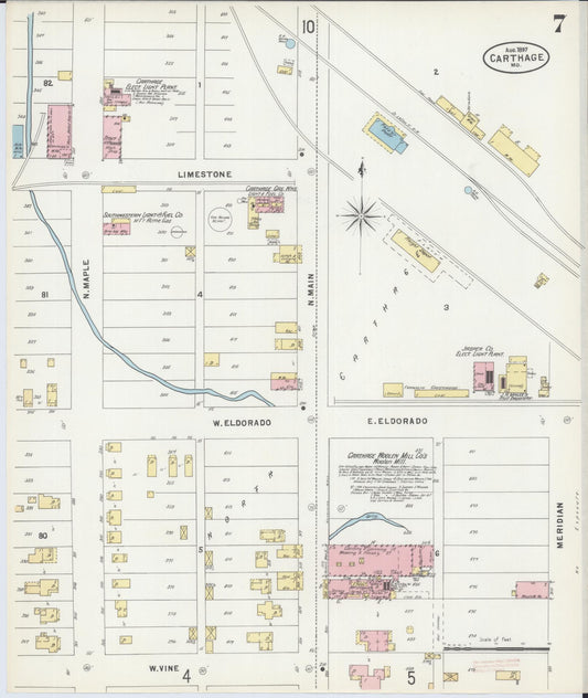 Sanborn Fire Insurance Map from Carthage, Jasper County, Missouri (1897), Sheet #0007 - Historic Sanborn Fire Insurance Map Print, vintage old map wall art, antique decor, genealogy gift, Missouri Missouri map