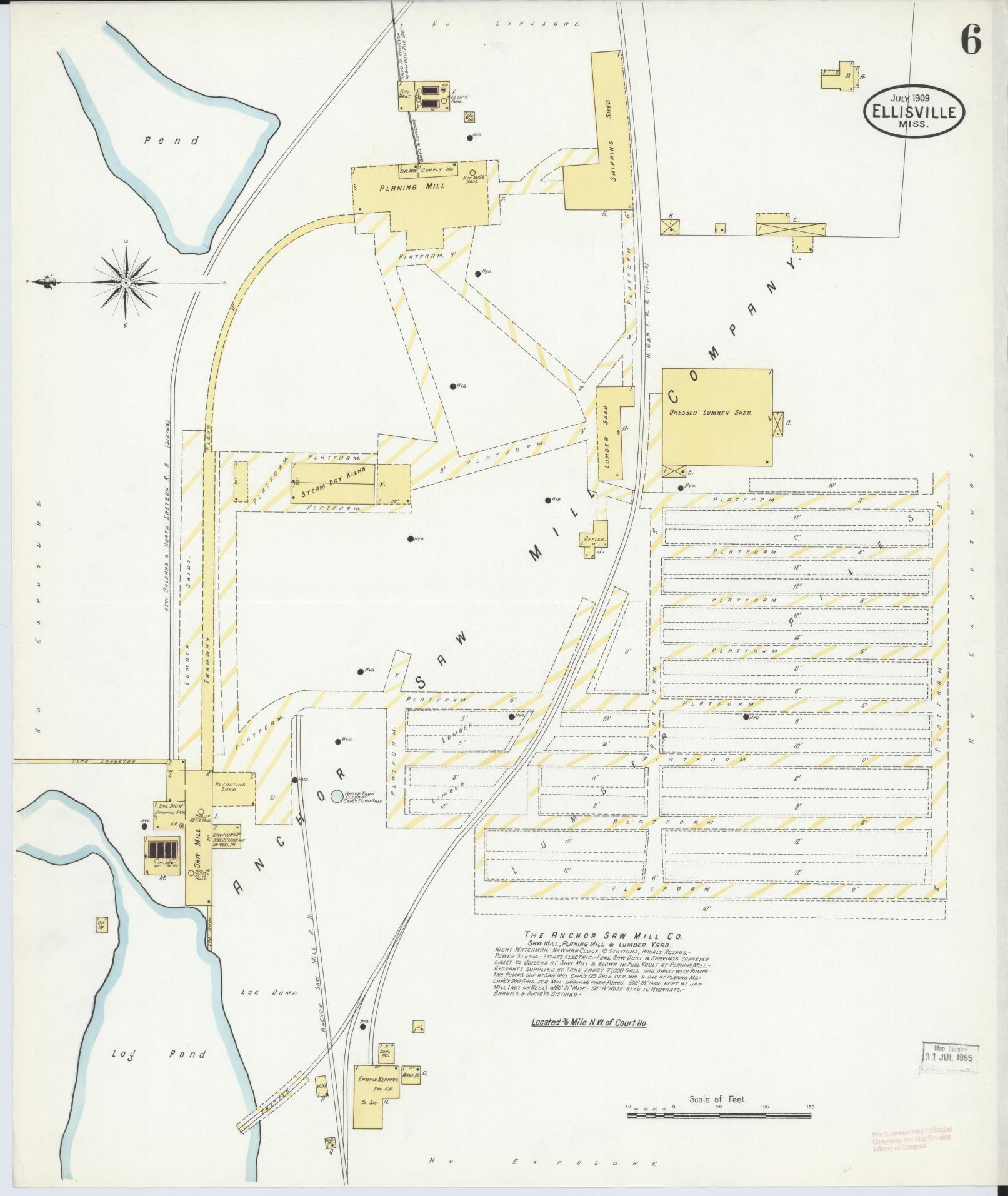 Sanborn Fire Insurance Map from Ellisville, Jones County, Mississippi (1909), Sheet #0006 - Historic Sanborn Fire Insurance Map Print, vintage old map wall art, antique decor, genealogy gift, Mississippi Mississippi map