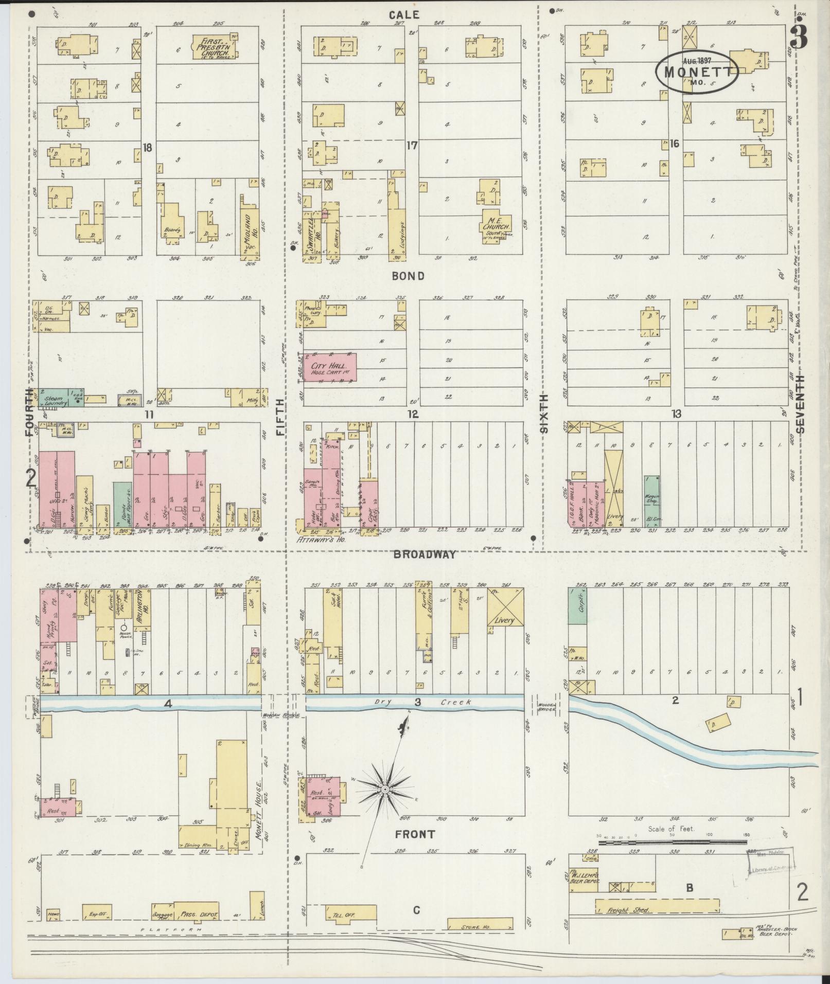 Sanborn Fire Insurance Map from Monett, Barry County, Missouri (1897), Sheet #0003 - Historic Sanborn Fire Insurance Map Print, vintage old map wall art, antique decor, genealogy gift, Missouri Missouri map