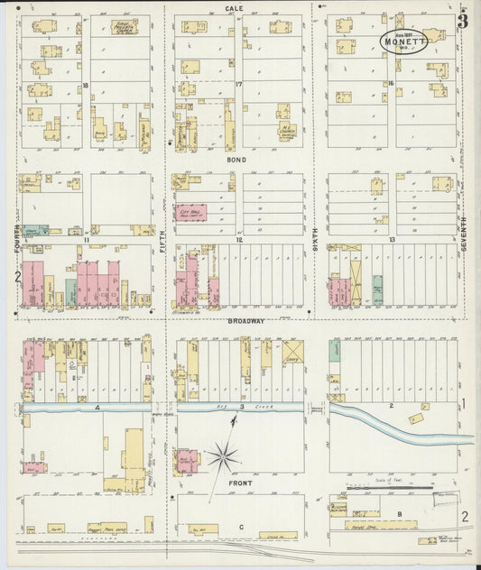 Sanborn Fire Insurance Map from Monett, Barry County, Missouri (1897), Sheet #0003 - Historic Sanborn Fire Insurance Map Print, vintage old map wall art, antique decor, genealogy gift, Missouri Missouri map