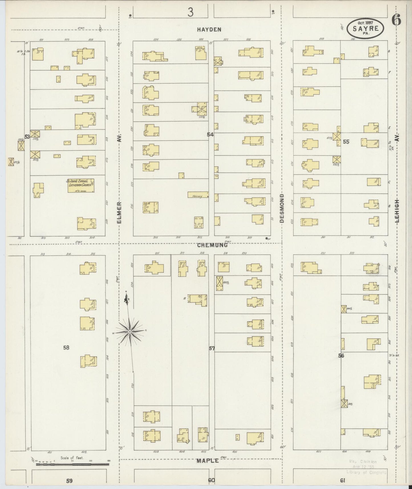 Sanborn Fire Insurance Map from Sayre, Bradford County, Pennsylvania (1897), Sheet #0006 - Complete Map Set gallery image, historic Sanborn map, vintage wall art, Pennsylvania Pennsylvania