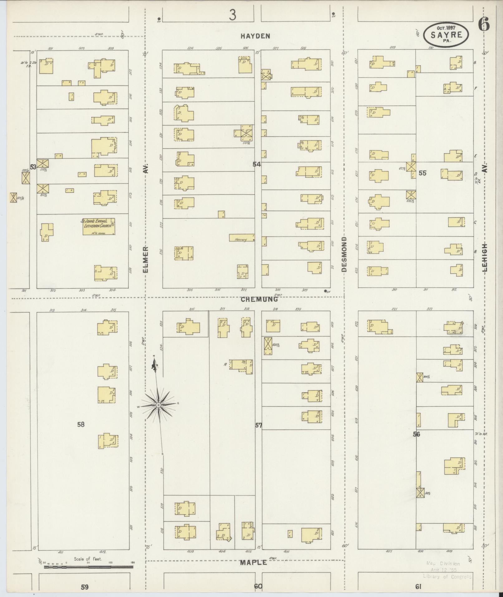 Sanborn Fire Insurance Map from Sayre, Bradford County, Pennsylvania (1897), Sheet #0006 - Complete Map Set gallery image, historic Sanborn map, vintage wall art, Pennsylvania Pennsylvania