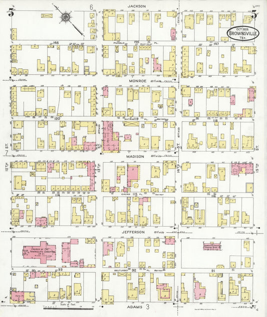 Sanborn Fire Insurance Map from Brownsville, Cameron County, Texas (1926), Sheet #0005 - Historic Sanborn Fire Insurance Map Print, vintage old map wall art, antique decor, genealogy gift, Texas Texas map