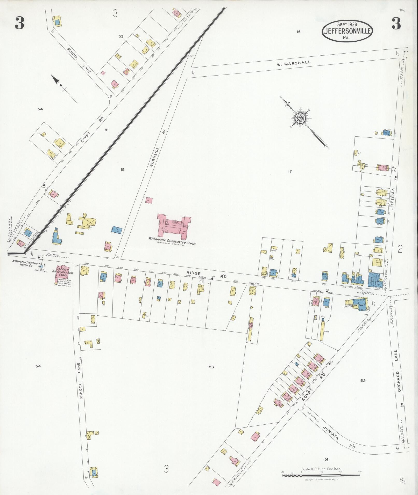 Sanborn Fire Insurance Map from Jeffersonville, Montgomery County, Pennsylvania (1928), Sheet #0003 - Complete Map Set gallery image, historic Sanborn map, vintage wall art, Pennsylvania Pennsylvania