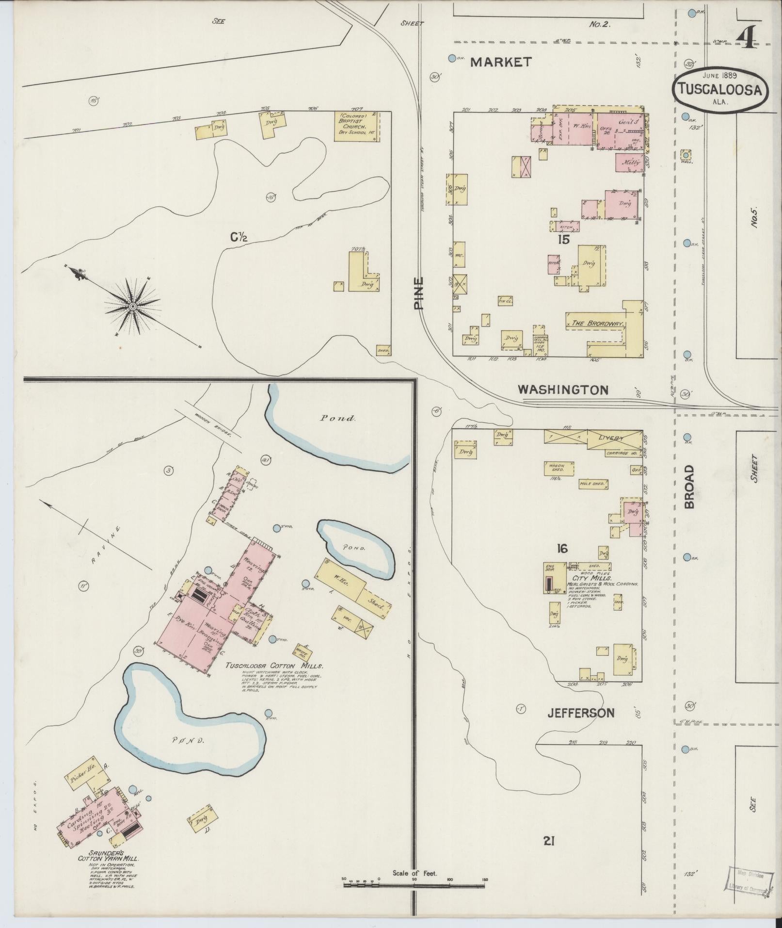 Sanborn Fire Insurance Map from Tuscaloosa, Tuscaloosa County, Alabama (1889), Sheet #0004 - Complete Map Set gallery image, historic Sanborn map, vintage wall art, Alabama Alabama