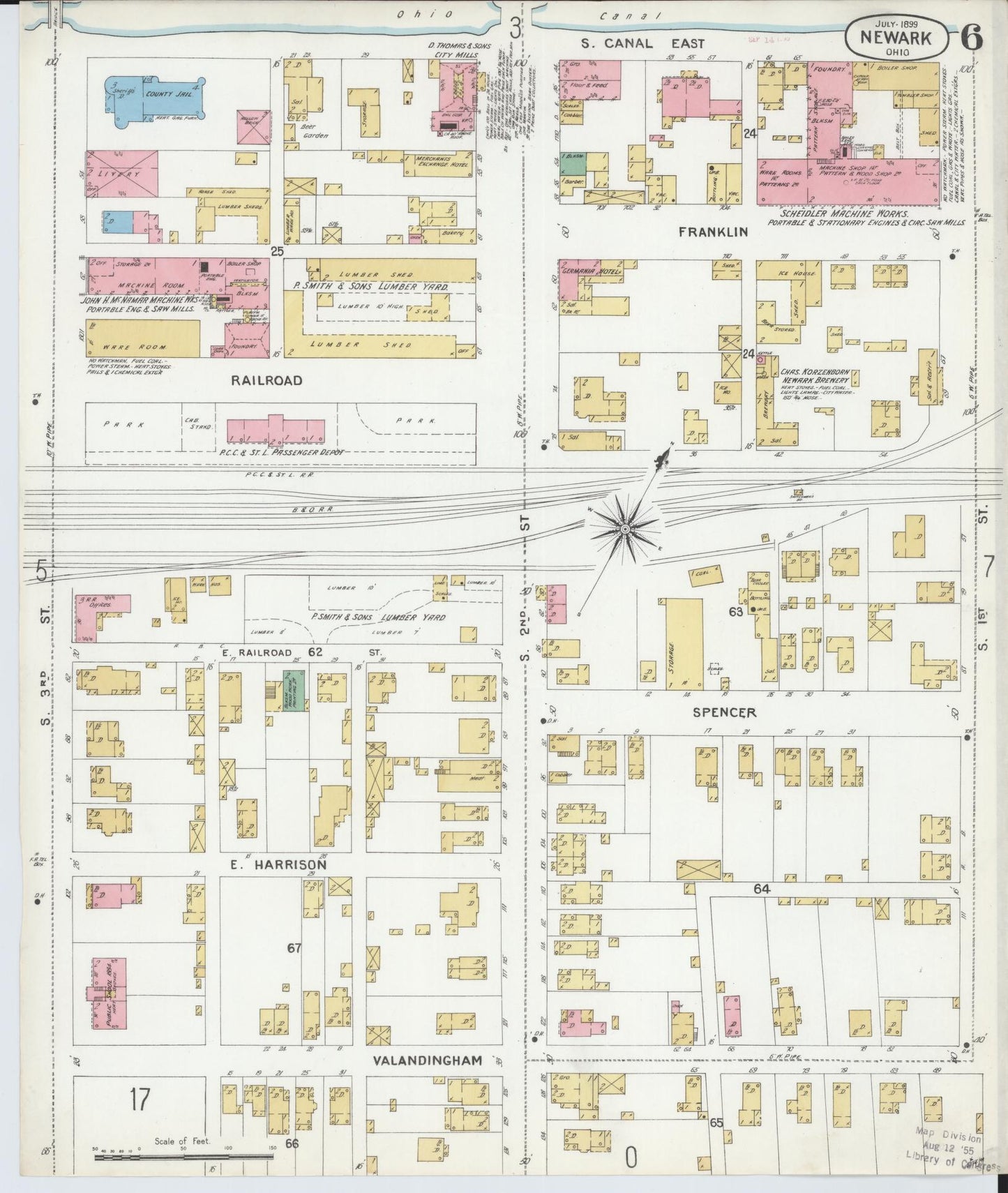 Sanborn Fire Insurance Map from Newark, Licking County, Ohio (1899), Sheet #0006 - Complete Map Set gallery image, historic Sanborn map, vintage wall art, Ohio Ohio