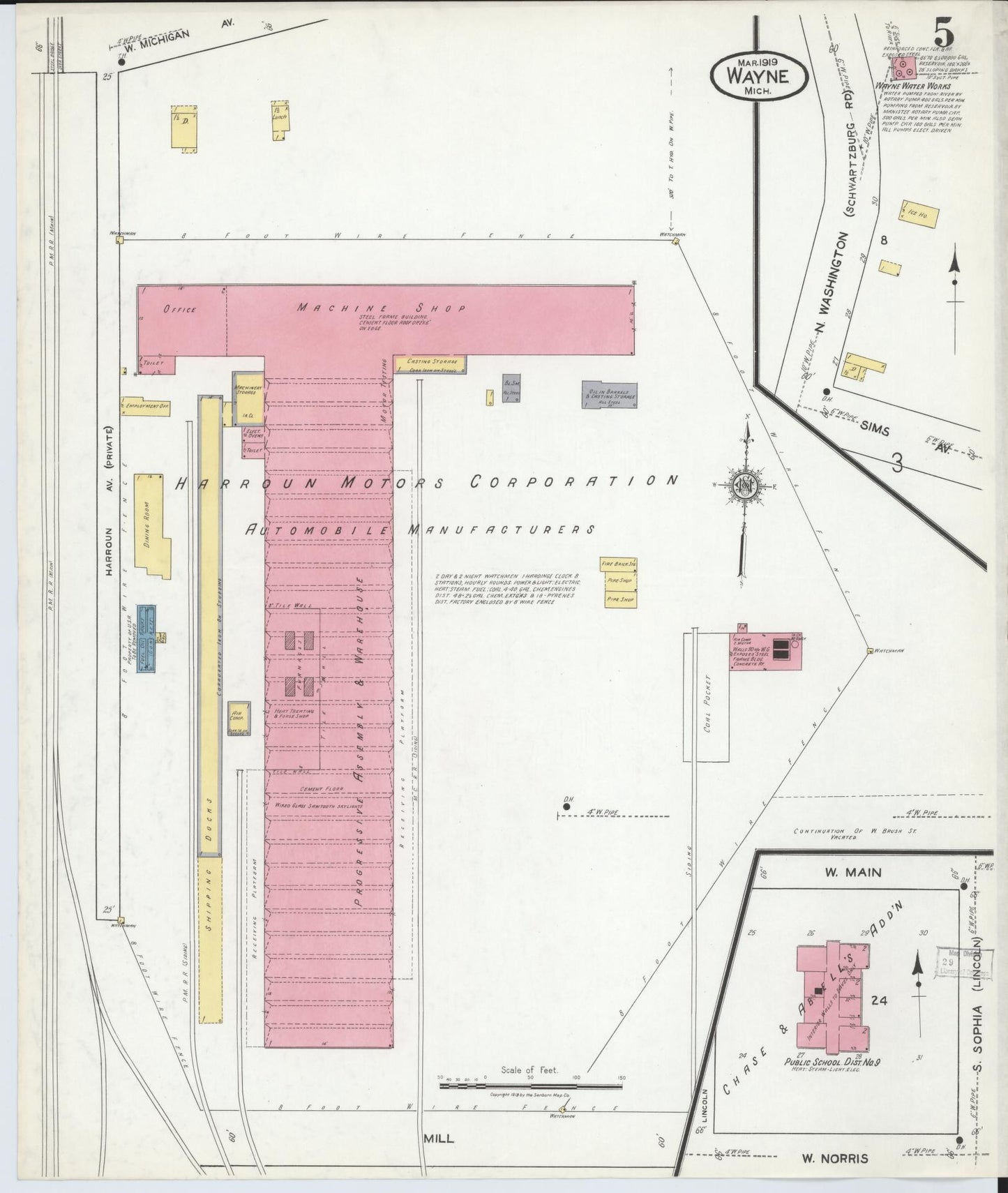 Sanborn Fire Insurance Map from Wayne, Wayne County, Michigan (1919), Sheet #0005 - Historic Sanborn Fire Insurance Map Print, vintage old map wall art, antique decor, genealogy gift, Michigan Michigan map