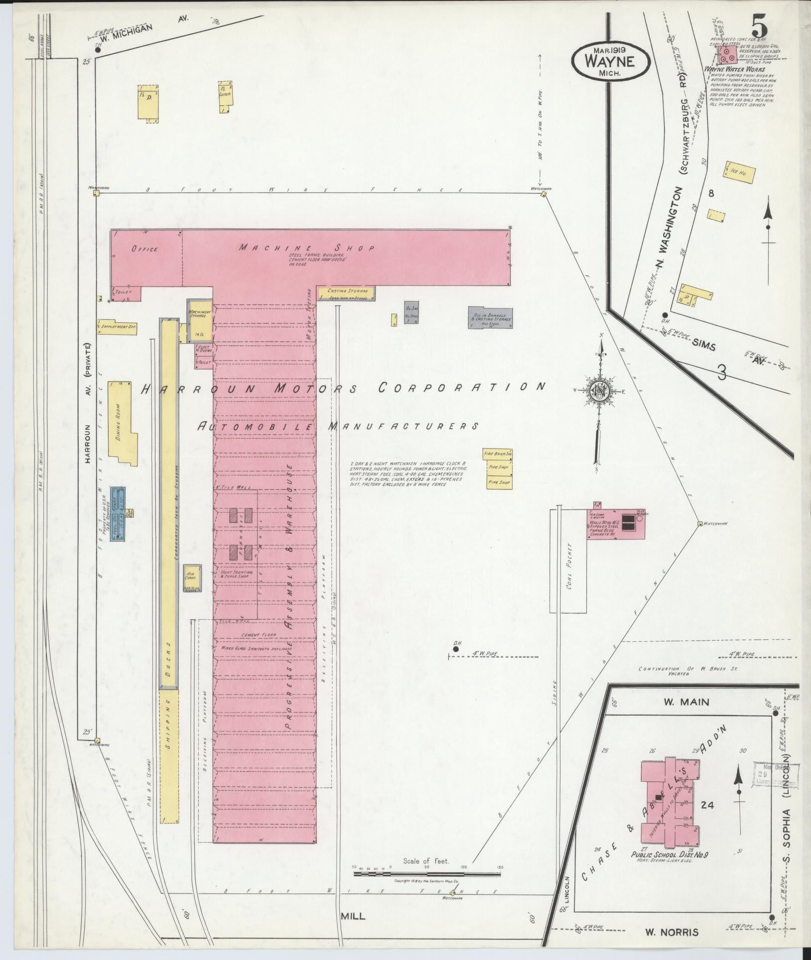 Sanborn Fire Insurance Map from Wayne, Wayne County, Michigan (1919), Sheet #0005 - Historic Sanborn Fire Insurance Map Print, vintage old map wall art, antique decor, genealogy gift, Michigan Michigan map