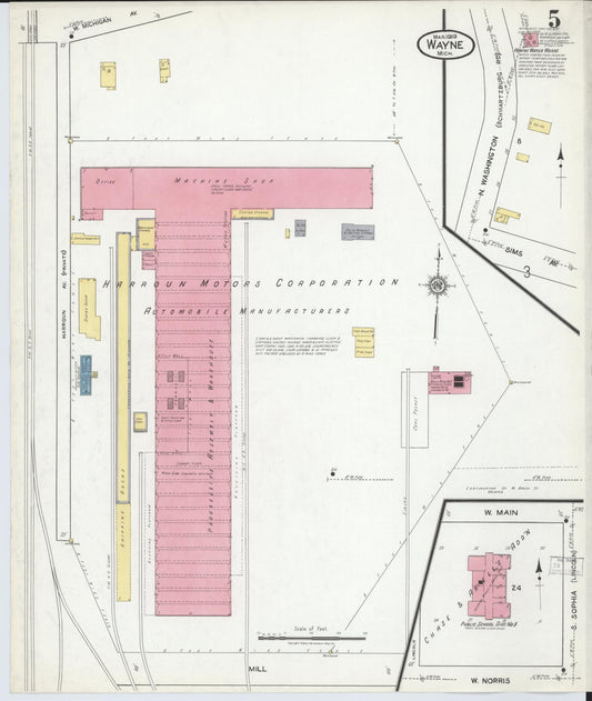 Sanborn Fire Insurance Map from Wayne, Wayne County, Michigan (1919), Sheet #0005 - Historic Sanborn Fire Insurance Map Print, vintage old map wall art, antique decor, genealogy gift, Michigan Michigan map