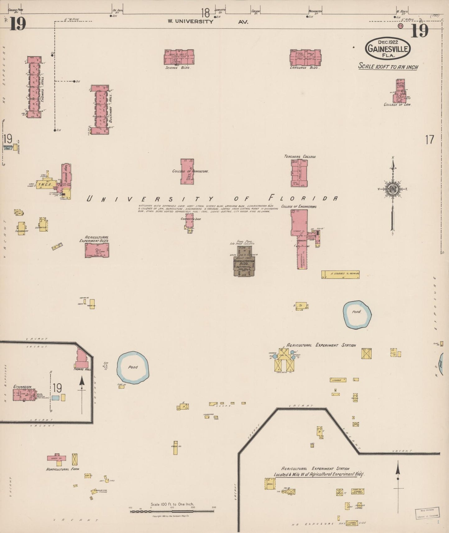 Sanborn Fire Insurance Map from Gainesville, Alachua County, Florida (1922), Sheet #0019 - Historic Sanborn Fire Insurance Map Print, vintage old map wall art, antique decor, genealogy gift, Florida Florida map