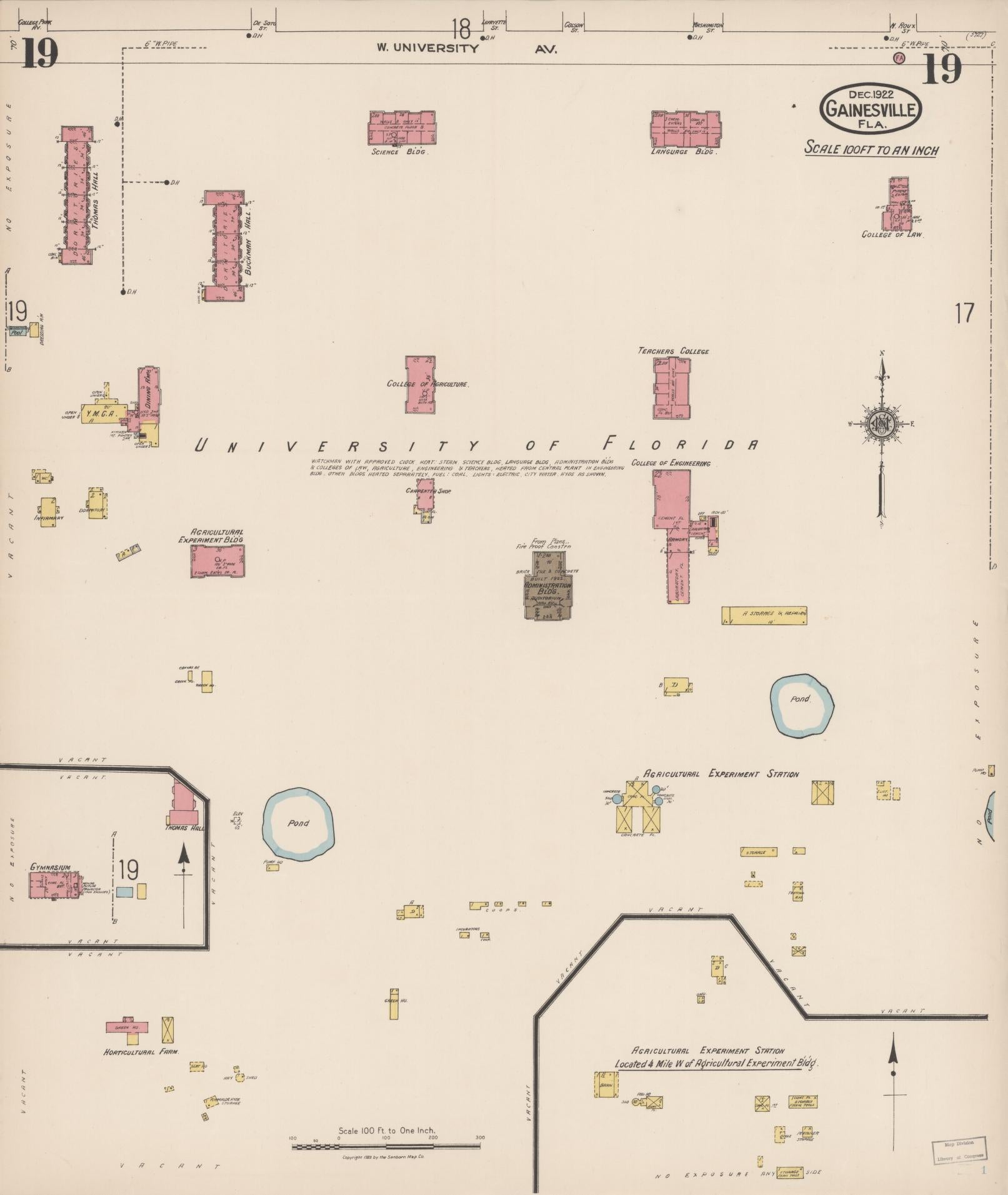 Sanborn Fire Insurance Map from Gainesville, Alachua County, Florida (1922), Sheet #0019 - Historic Sanborn Fire Insurance Map Print, vintage old map wall art, antique decor, genealogy gift, Florida Florida map