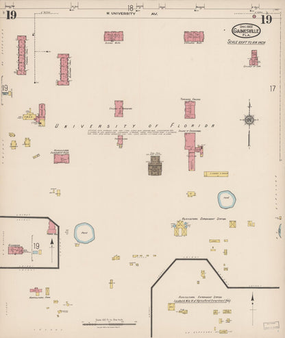 Sanborn Fire Insurance Map from Gainesville, Alachua County, Florida (1922), Sheet #0019 - Historic Sanborn Fire Insurance Map Print, vintage old map wall art, antique decor, genealogy gift, Florida Florida map