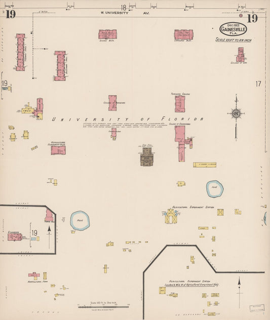 Sanborn Fire Insurance Map from Gainesville, Alachua County, Florida (1922), Sheet #0019 - Historic Sanborn Fire Insurance Map Print, vintage old map wall art, antique decor, genealogy gift, Florida Florida map