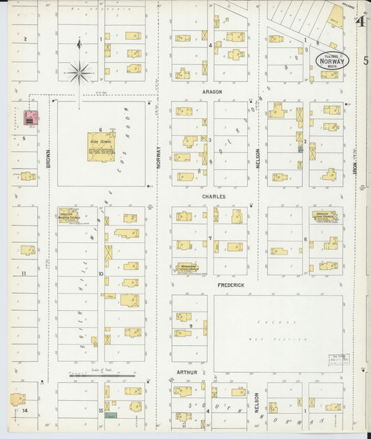 Sanborn Fire Insurance Map from Norway, Dickinson County, Michigan (1900), Sheet #0004 - Historic Sanborn Fire Insurance Map Print, vintage old map wall art, antique decor, genealogy gift, Michigan Michigan map