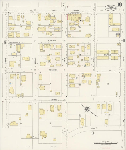 Sanborn Fire Insurance Map from Martinez, Contra Costa County, California (1920), Sheet #0010 - Historic Sanborn Fire Insurance Map Print, vintage old map wall art, antique decor, genealogy gift, California California map