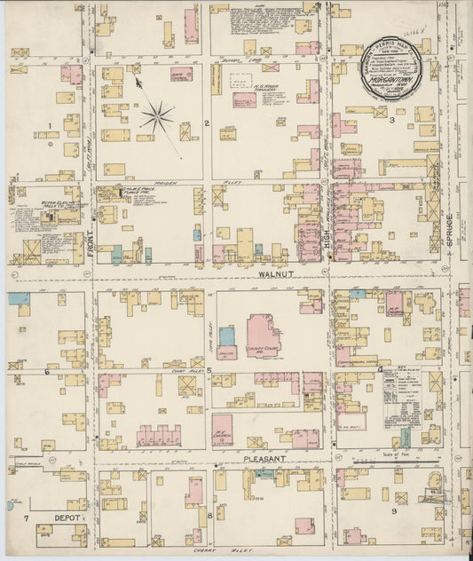Sanborn Fire Insurance Map from Morgantown, Monongalia County, West Virginia (1892), Sheet #0001 - Historic Sanborn Fire Insurance Map Print, vintage old map wall art, antique decor, genealogy gift, West Virginia West Virginia map