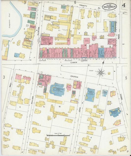 Sanborn Fire Insurance Map from Gouverneur, Saint Lawrence County, New York (1905), Sheet #0004 - Historic Sanborn Fire Insurance Map Print, vintage old map wall art, antique decor, genealogy gift, New York New York map