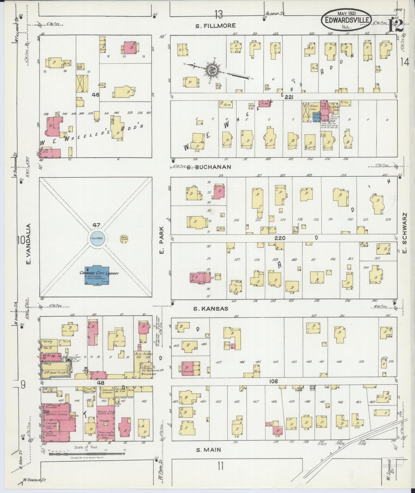 Sanborn Fire Insurance Map from Edwardsville, Madison County, Illinois (1921), Sheet #0012 - Complete Map Set gallery image, historic Sanborn map, vintage wall art, Illinois Illinois