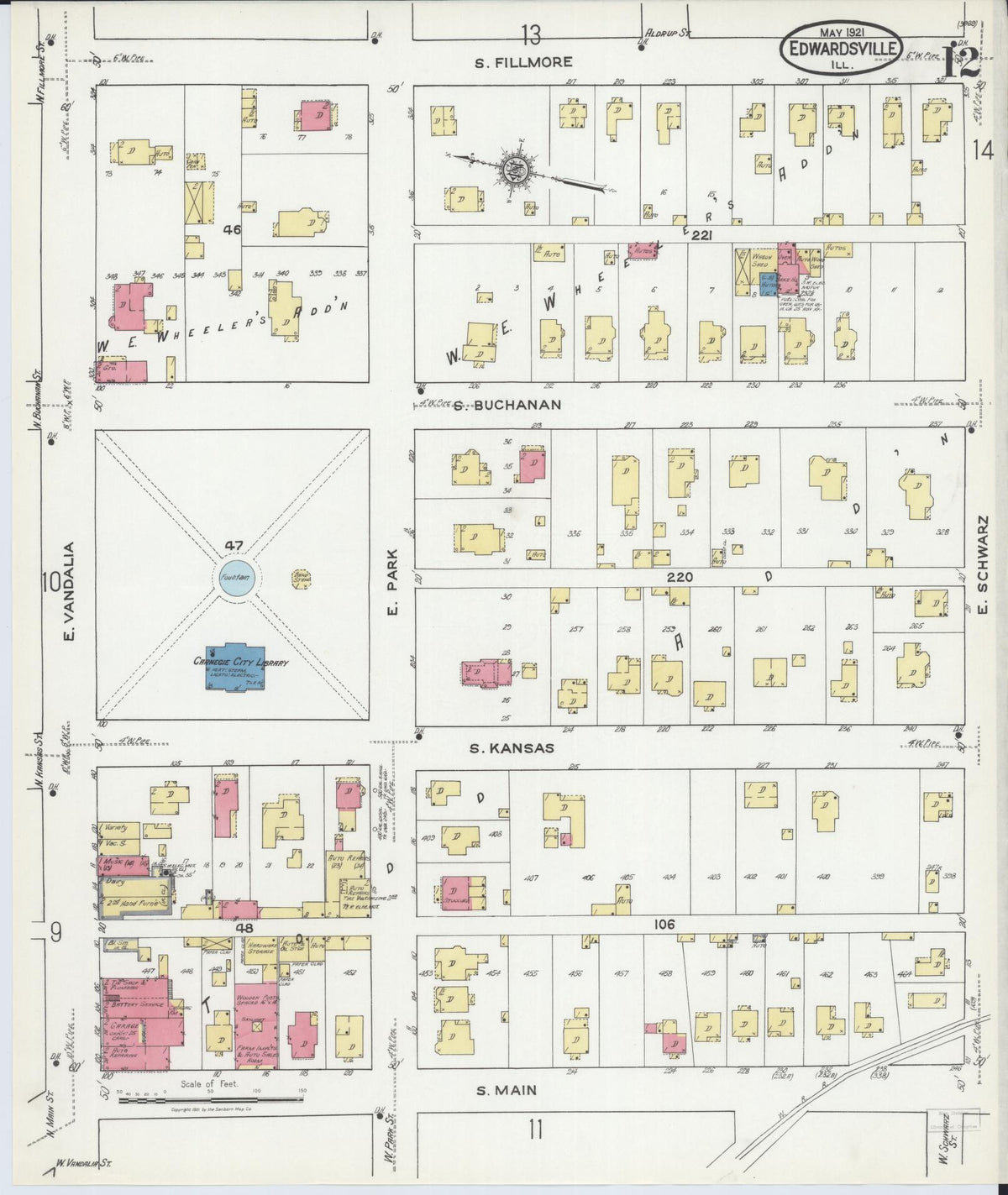 Sanborn Fire Insurance Map from Edwardsville, Madison County, Illinois (1921), Sheet #0012 - Complete Map Set gallery image, historic Sanborn map, vintage wall art, Illinois Illinois