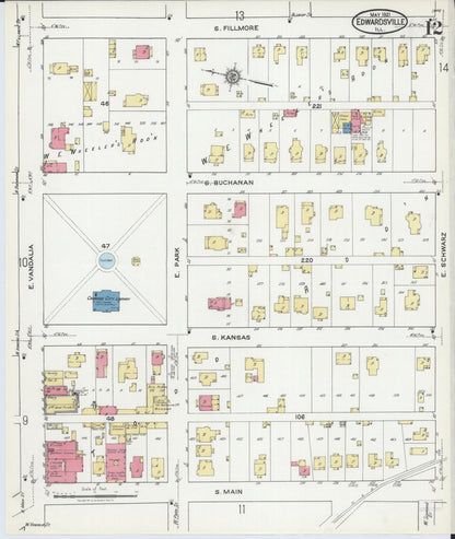 Sanborn Fire Insurance Map from Edwardsville, Madison County, Illinois (1921), Sheet #0012 - Complete Map Set gallery image, historic Sanborn map, vintage wall art, Illinois Illinois