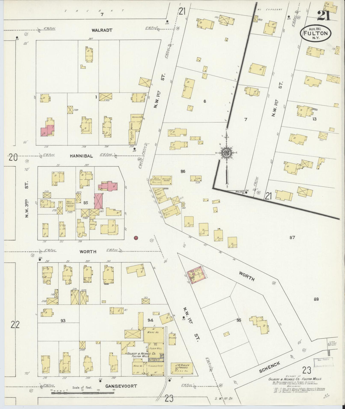 Sanborn Fire Insurance Map from Fulton, Oswego County, New York (1911), Sheet #0021 - Complete Map Set gallery image, historic Sanborn map, vintage wall art, New York New York