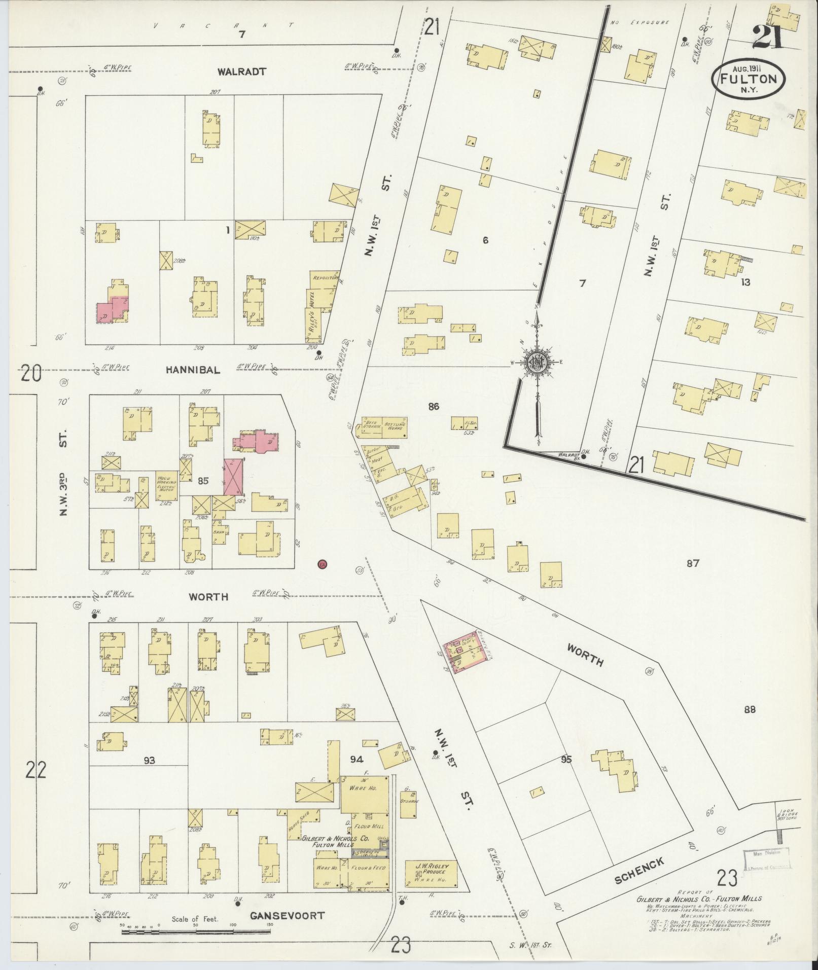 Sanborn Fire Insurance Map from Fulton, Oswego County, New York (1911), Sheet #0021 - Complete Map Set gallery image, historic Sanborn map, vintage wall art, New York New York