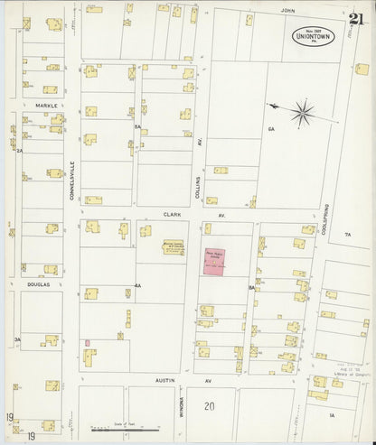 Sanborn Fire Insurance Map from Uniontown, Fayette County, Pennsylvania (1907), Sheet #0021 - Historic Sanborn Fire Insurance Map Print, vintage old map wall art, antique decor, genealogy gift, Pennsylvania Pennsylvania map