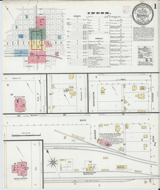 Sanborn Fire Insurance Map from Bushnell, Mcdonough County, Illinois (1906), Sheet #0001 - Historic Sanborn Fire Insurance Map Print, vintage old map wall art, antique decor, genealogy gift, Illinois Illinois map