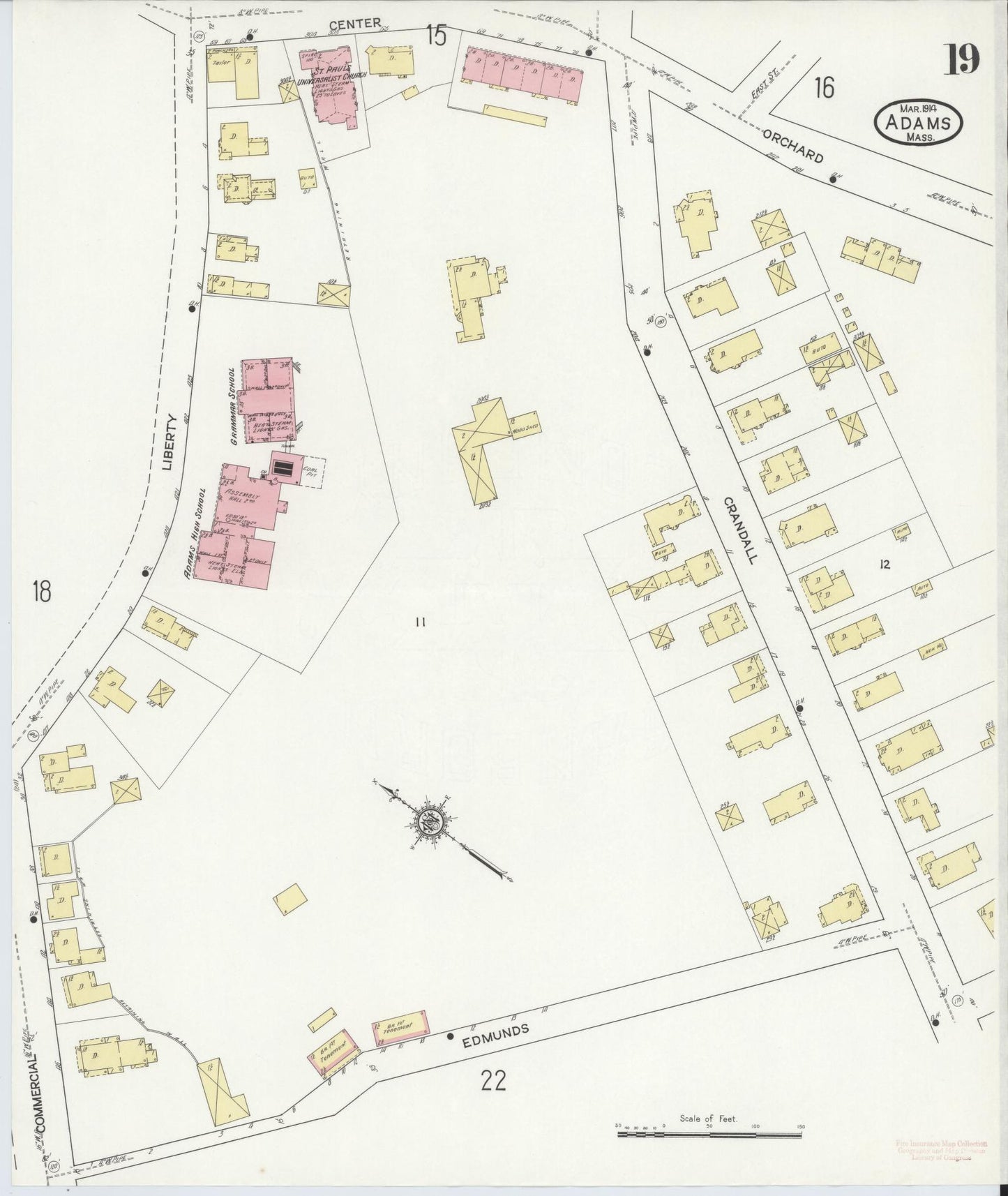 Sanborn Fire Insurance Map from Adams, Berkshire County, Massachusetts (1914), Sheet #0019 - Complete Map Set gallery image, historic Sanborn map, vintage wall art, Massachusetts Massachusetts