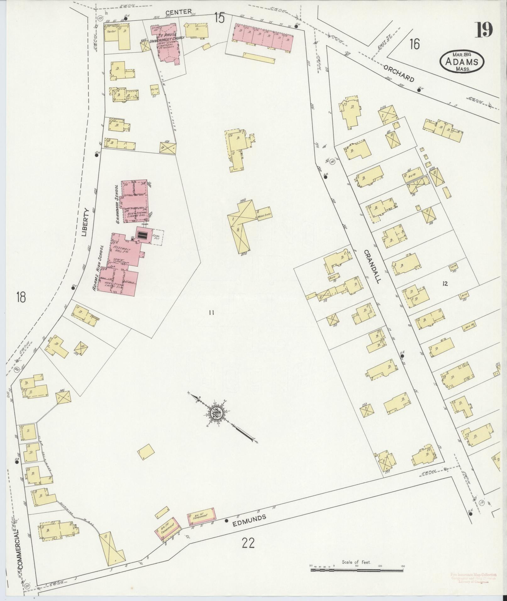 Sanborn Fire Insurance Map from Adams, Berkshire County, Massachusetts (1914), Sheet #0019 - Complete Map Set gallery image, historic Sanborn map, vintage wall art, Massachusetts Massachusetts