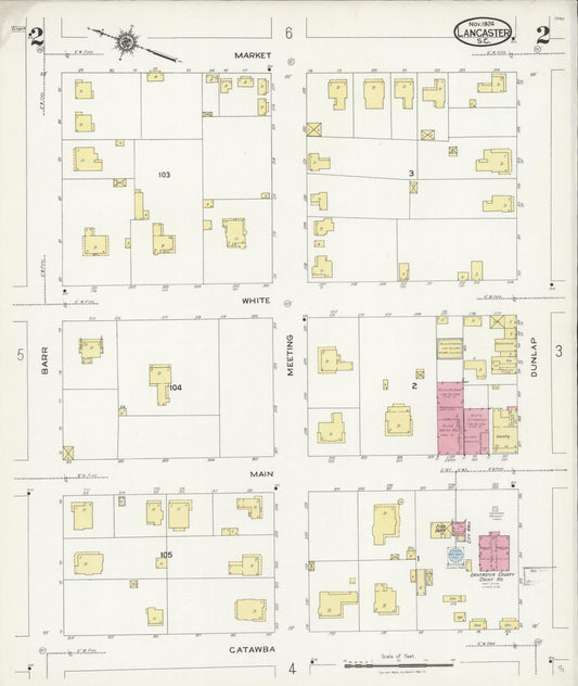 Sanborn Fire Insurance Map from Lancaster, Lancaster County, South Carolina (1924), Sheet #0002 - Historic Sanborn Fire Insurance Map Print, vintage old map wall art, antique decor, genealogy gift, South Carolina South Carolina map
