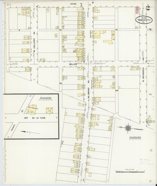 Sanborn Fire Insurance Map from Tower City, Schuylkill County, Pennsylvania (1911), Sheet #0002 - Historic Sanborn Fire Insurance Map Print, vintage old map wall art, antique decor, genealogy gift, Pennsylvania Pennsylvania map