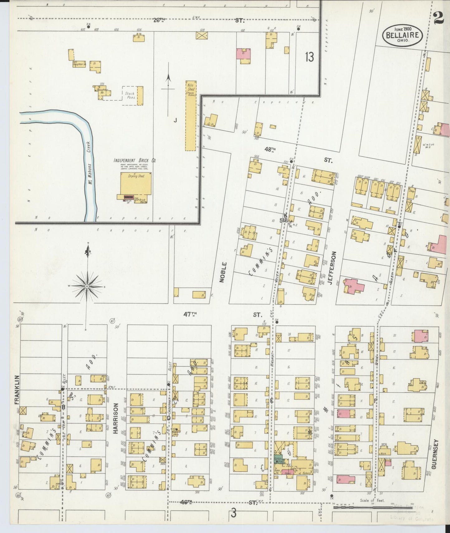Sanborn Fire Insurance Map from Bellaire, Belmont County, Ohio (1900), Sheet #0002 - Historic Sanborn Fire Insurance Map Print, vintage old map wall art, antique decor, genealogy gift, Ohio Ohio map