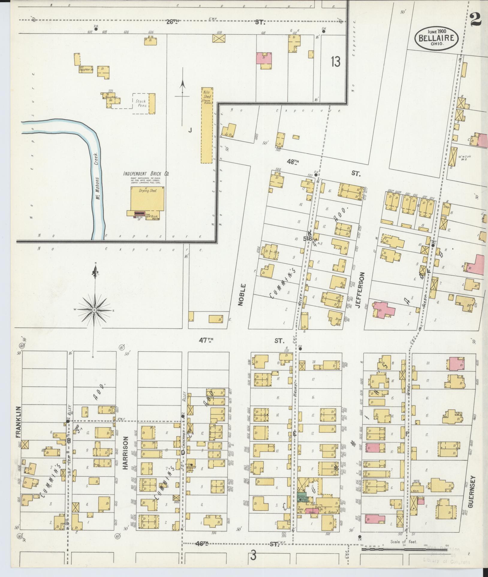 Sanborn Fire Insurance Map from Bellaire, Belmont County, Ohio (1900), Sheet #0002 - Historic Sanborn Fire Insurance Map Print, vintage old map wall art, antique decor, genealogy gift, Ohio Ohio map