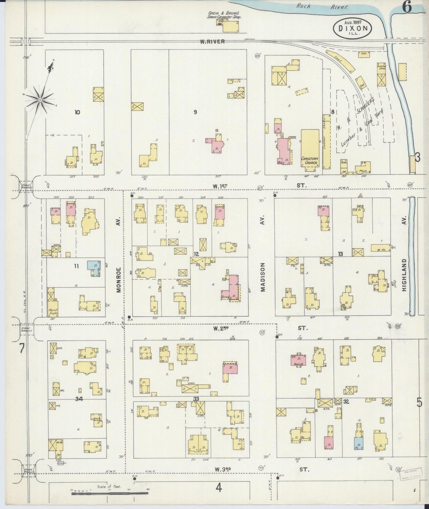 Sanborn Fire Insurance Map from Dixon, Lee County, Illinois (1897), Sheet #0006 - Complete Map Set gallery image, historic Sanborn map, vintage wall art, Illinois Illinois