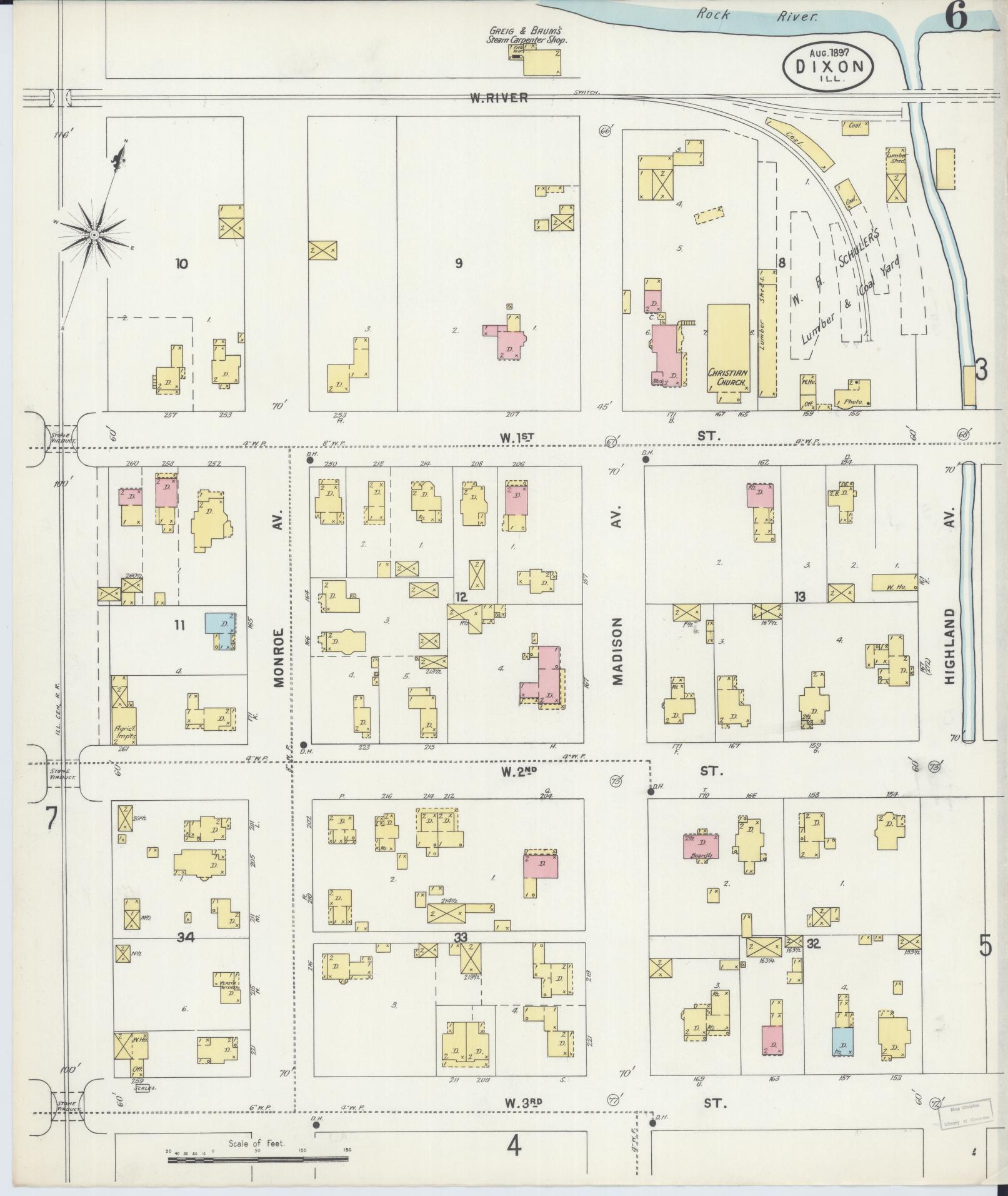 Sanborn Fire Insurance Map from Dixon, Lee County, Illinois (1897), Sheet #0006 - Complete Map Set gallery image, historic Sanborn map, vintage wall art, Illinois Illinois