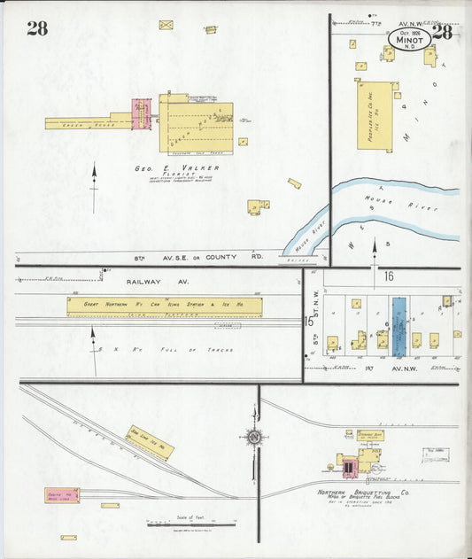 Sanborn Fire Insurance Map from Minot, Ward County, North Dakota (1926), Sheet #0028 - Historic Sanborn Fire Insurance Map Print, vintage old map wall art, antique decor, genealogy gift, North Dakota North Dakota map