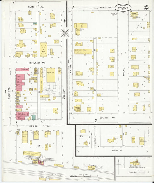 Sanborn Fire Insurance Map from Walnut, Pottawattamie County, Iowa (1901), Sheet #0002 - Historic Sanborn Fire Insurance Map Print, vintage old map wall art