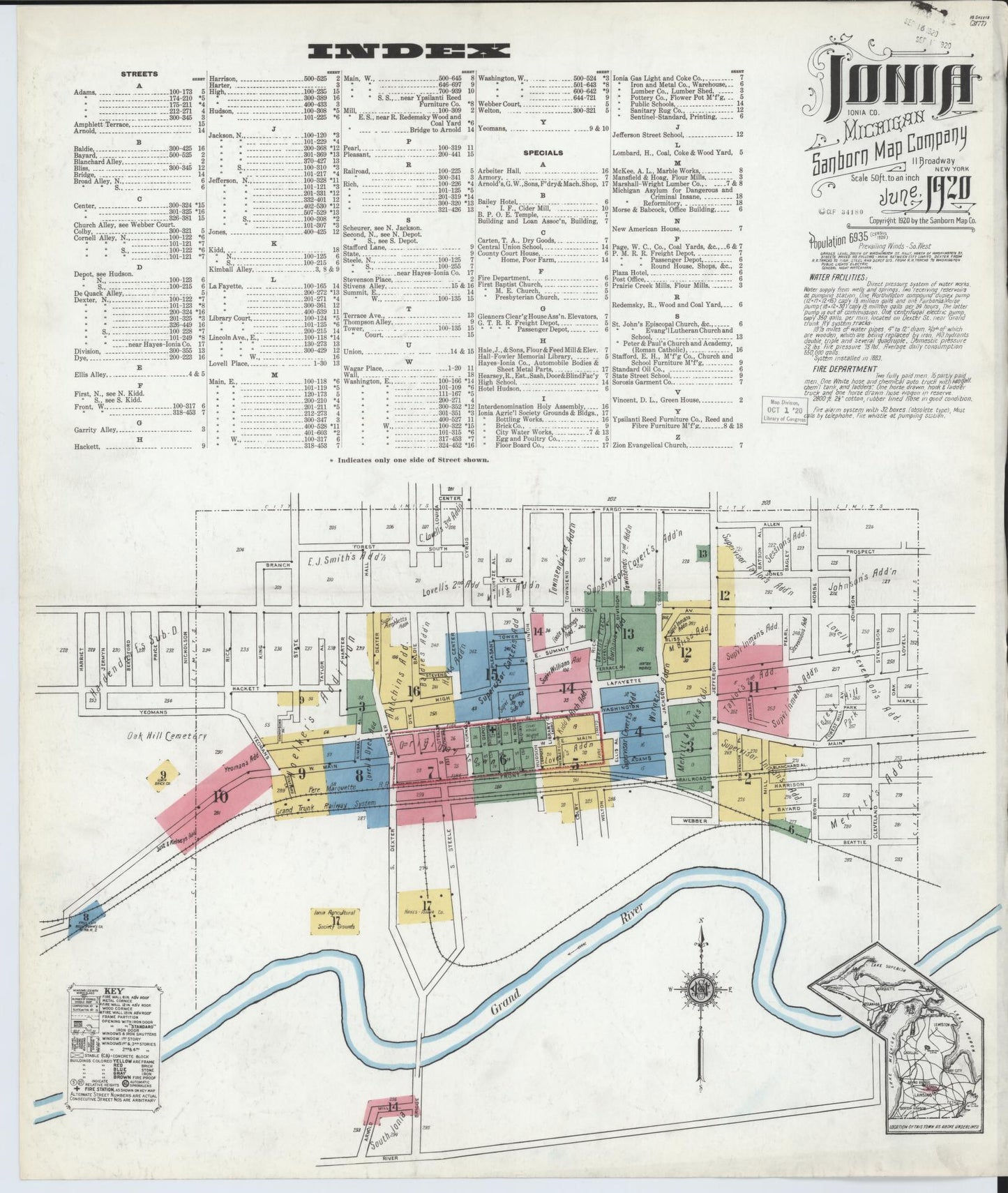 Sanborn Fire Insurance Map from Ionia, Ionia County, Michigan (1920), Sheet #0001 - Historic Sanborn Fire Insurance Map Print, vintage old map wall art, antique decor, genealogy gift, Michigan Michigan map