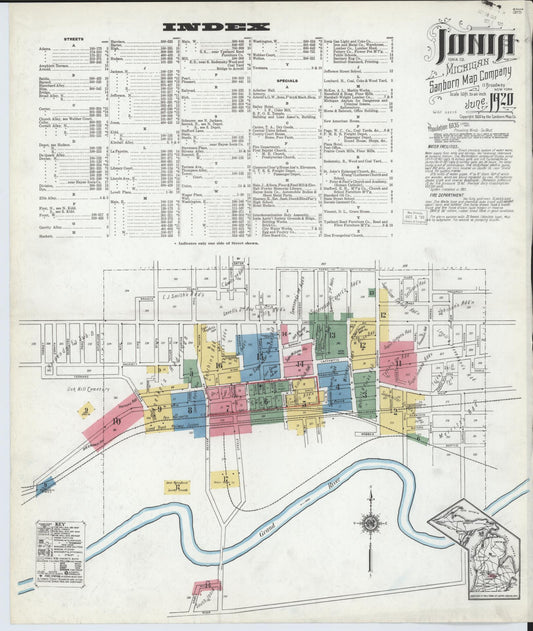 Sanborn Fire Insurance Map from Ionia, Ionia County, Michigan (1920), Sheet #0001 - Historic Sanborn Fire Insurance Map Print, vintage old map wall art, antique decor, genealogy gift, Michigan Michigan map
