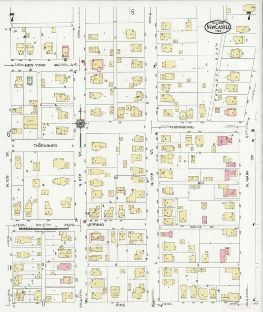 Sanborn Fire Insurance Map from New Castle, Henry County, Indiana (1924), Sheet #0007 - Historic Sanborn Fire Insurance Map Print, vintage old map wall art, antique decor, genealogy gift, Indiana Indiana map