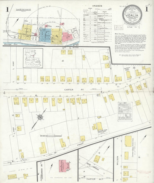 Sanborn Fire Insurance Map from Vidalia, Concordia Parish, Louisiana (1931), Sheet #0001 - Historic Sanborn Fire Insurance Map Print, vintage old map wall art, antique decor, genealogy gift, Louisiana Louisiana map