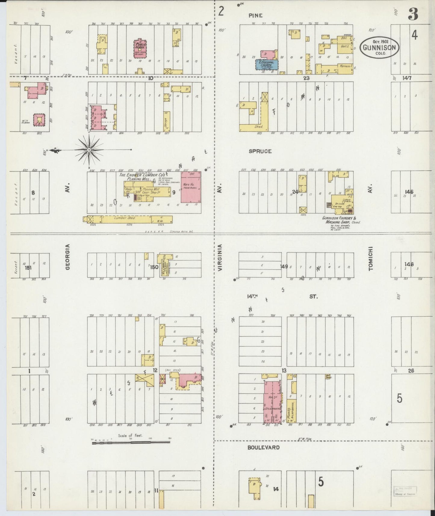 Sanborn Fire Insurance Map from Gunnison, Gunnison County, Colorado (1902), Sheet #0003 - Complete Map Set gallery image, historic Sanborn map, vintage wall art, Colorado Colorado