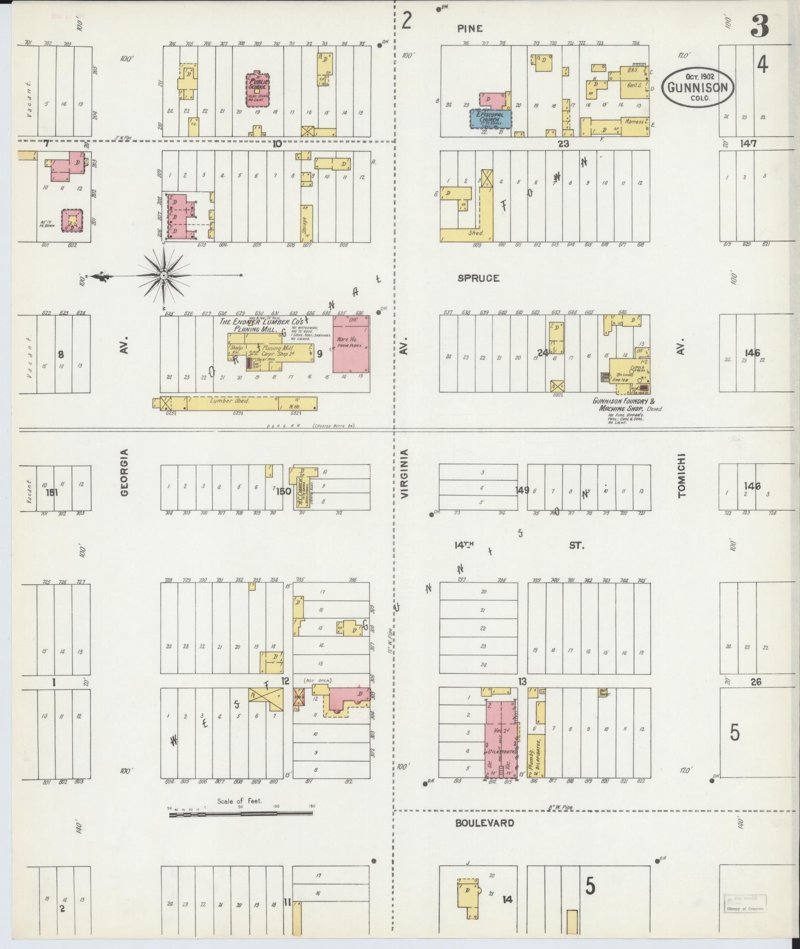 Sanborn Fire Insurance Map from Gunnison, Gunnison County, Colorado (1902), Sheet #0003 - Complete Map Set gallery image, historic Sanborn map, vintage wall art, Colorado Colorado