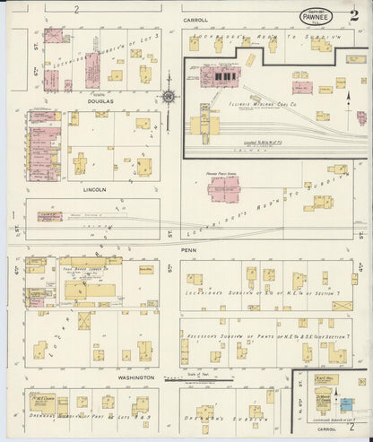 Sanborn Fire Insurance Map from Pawnee, Sangamon County, Illinois (1917), Sheet #0002 - Historic Sanborn Fire Insurance Map Print, vintage old map wall art, antique decor, genealogy gift, Illinois Illinois map