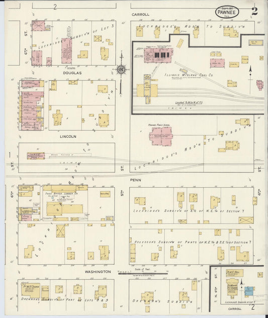Sanborn Fire Insurance Map from Pawnee, Sangamon County, Illinois (1917), Sheet #0002 - Historic Sanborn Fire Insurance Map Print, vintage old map wall art, antique decor, genealogy gift, Illinois Illinois map