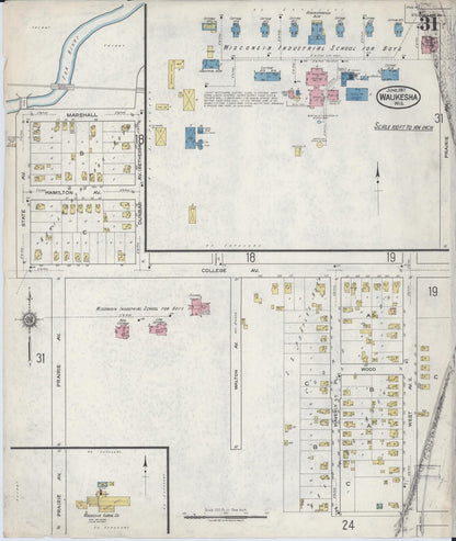 Sanborn Fire Insurance Map from Waukesha, Waukesha County, Wisconsin (1917), Sheet #0031 - Complete Map Set gallery image, historic Sanborn map, vintage wall art, Wisconsin Wisconsin